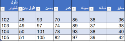 سایز لباس زنانه